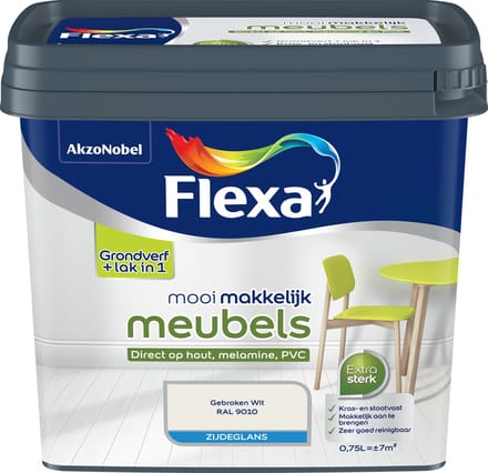 Flexa - Mooi Makkelijk Meubels Zijdeglans - Gebroken Wit / Ral 9010 - 750 Ml