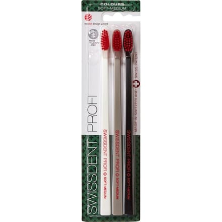 Swissdent - Colours Soft Medium (2 + 1 FREE Black + White + Grey) Set toothbrushes (U)