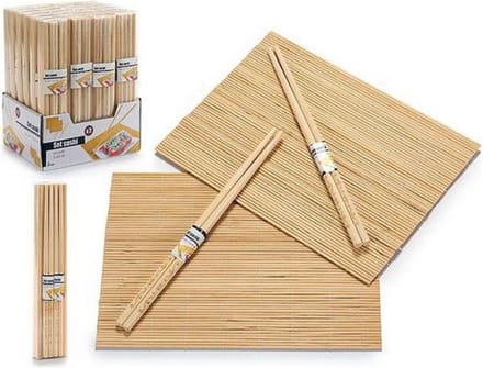 Kinvara Sushi placemats en eetstokjes - 2 pers. - beige - Sushi set