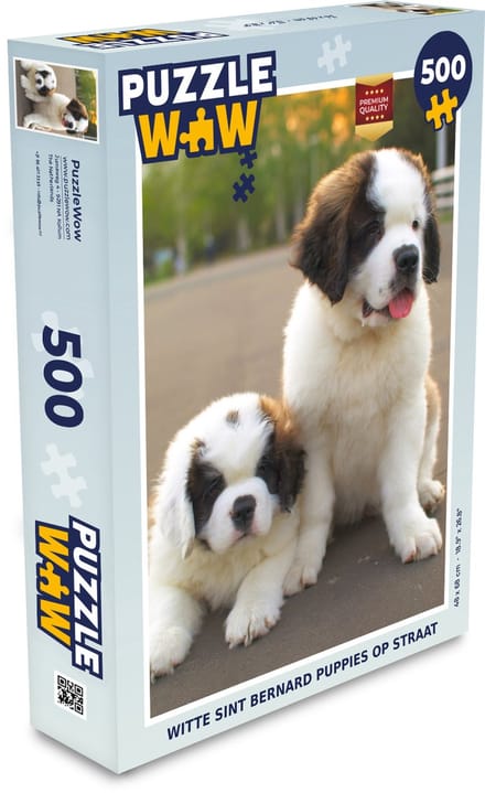 Puzzel Witte Sint Bernard puppies op straat - Legpuzzel - Puzzel 500 stukjes