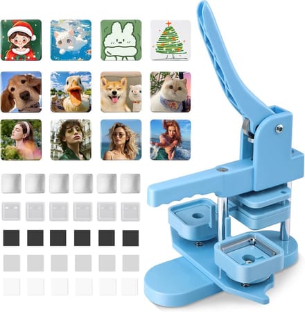 Vierkante magneetknopset 50 x 50 mm met steekmachine en 100 accessoires