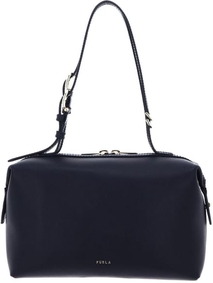 FURLA Leren handtas schoudertas Double Boston Bag Ink Blue donkerblauw