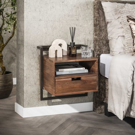 Hoyz Collection - Nachtkastje Air Solid Open Vak 1 Lade - Massief Acacia Bruin