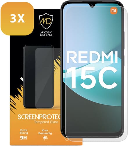 3-Pack MobyDefend Screenprotectors - Geschikt voor Xiaomi Redmi 15C 5G Case-Friendly Screensavers - Gehard Glas