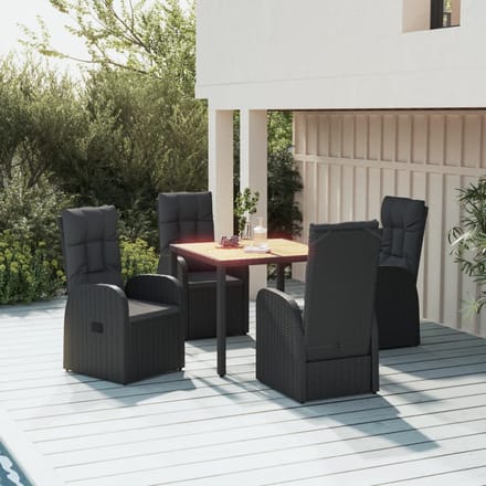 vidaXL - 5-delige - Tuinset - met - kussens - poly - rattan - zwart