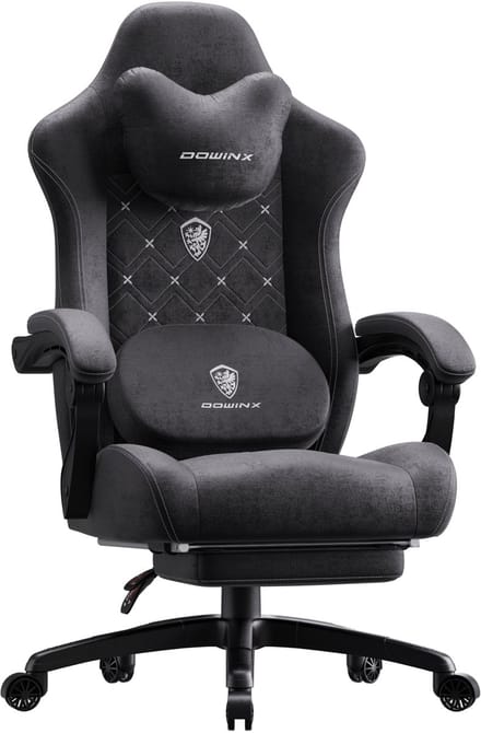 Dowinx Gamingstoel - Verwarming & Massage - Lendensteun - Voetsteun - Stof Zwart