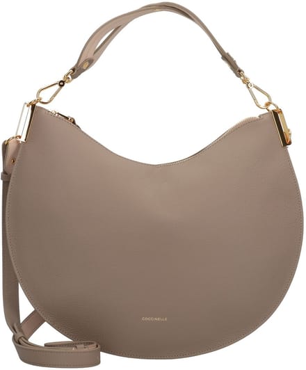 COCCINELLE Leren Schoudertas Sunup Handbag Double Grainy Leather Warm Taupe / Rosette