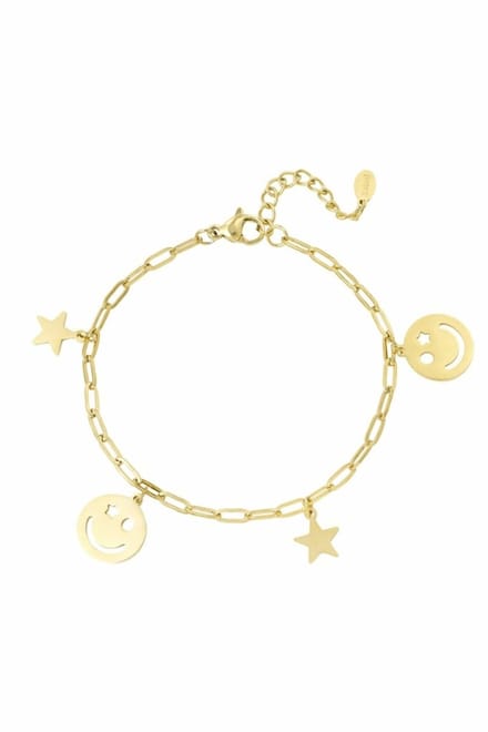 Armband met bedeltje Happy Smiley - goud