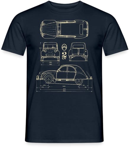 Citroën 2CV Maat Specificaties Blauwdruk T-Shirt Heren