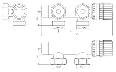 Riko Thermostatisch 3/4 Onderblok Haaks-Links Mat Zwart