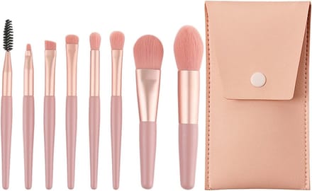 Professionele Make-up Kwasten Set van 8 Stuks voor Foundation, Blush en Oogmake-up met Leren Etui