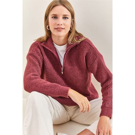 Oversized Textured Knit Trui met Ritskraag