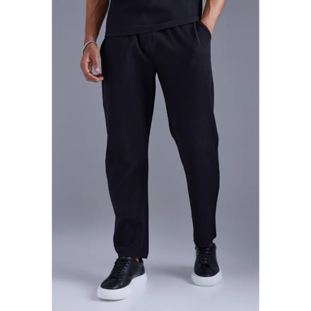Elastische taille, taps toelopende, geplooide broek | Black | Size Medium
