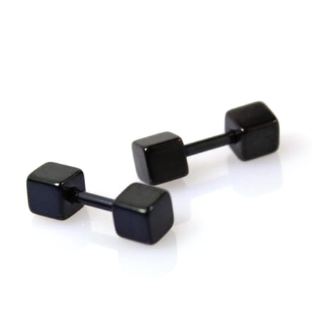 Stalen Kubus Oorbellen - Studs - Oorknoppen - Zwart