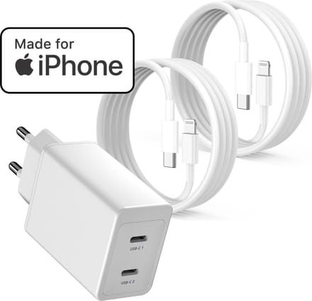 40w Snellader 2 Poorten + Apple MFI Gecertificeerde Oplader Kabel - Usb-C naar Lightning Kabels - Usb C Adapter