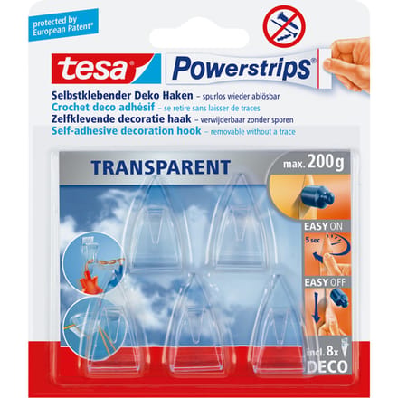 Haak tesa Powerstrips® Deco transparant zelfklevend 5 stuks