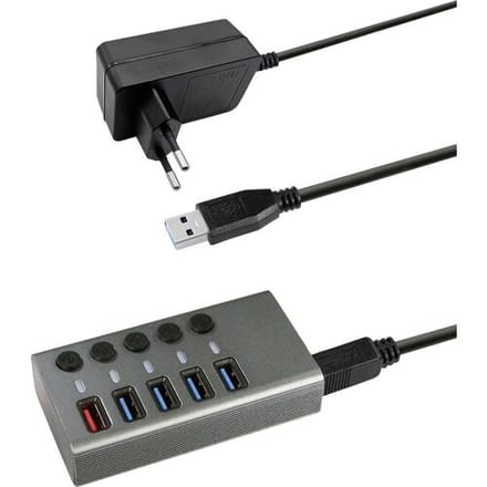 Maxtrack CH10L CH10L USB-hub 5 poorten USB-A USB 3.0 5 GBit/s Individueel schakelbaar Zilver-grijs