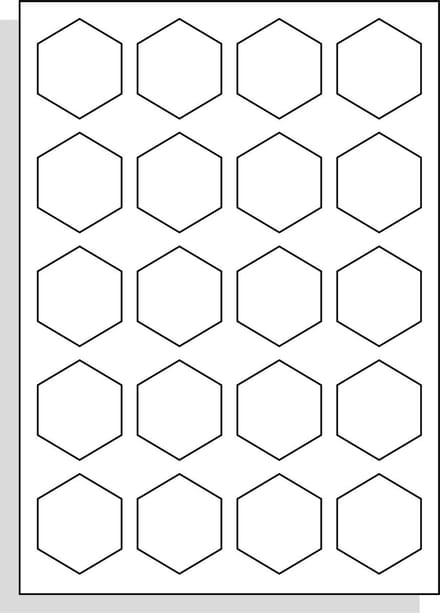A4 Laserprinter etiketten - 42 x 50 mm hexagon - glanzend wit - 100 vel per doos
