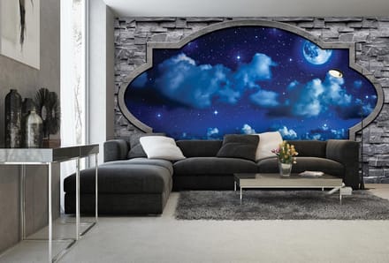 View Clouds Sky Stars Moon Night Photo Wallcovering