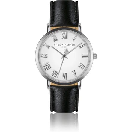 Lederen horloge voor vrouwen Amelia Parker Grand Blanc Black