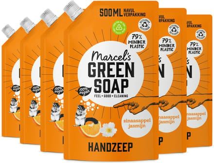Marcel's Green Soap Handzeep Navulling Sinaasappel & Jasmijn 6 x 500 ml