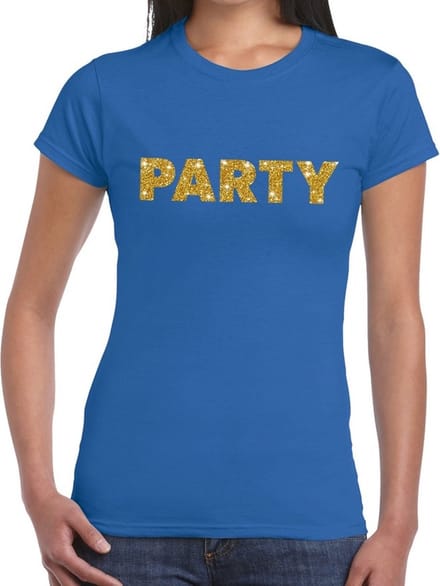 Party goud glitter tekst t-shirt blauw voor dames XL