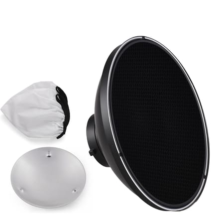 30cm/11,8in Standaard Reflector Beauty Dish Bowens Mount met Witte Diffuser Reflector Honingraat Silver Inner Surface zwart
