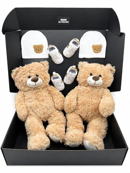 Kraamcadeau tweeling met teddyberen - geboortecadeau tweeling