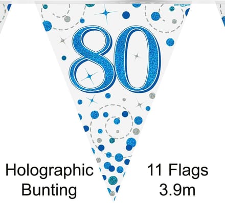 Oaktree - Vlaggenlijn Happy 80 Birthday Blue Holographic (4 meter)