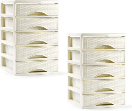 PlasticForte ladeblokje/bureau organizer - 2x - 5 lades - creme wit - L18 x B21 x H28 cm