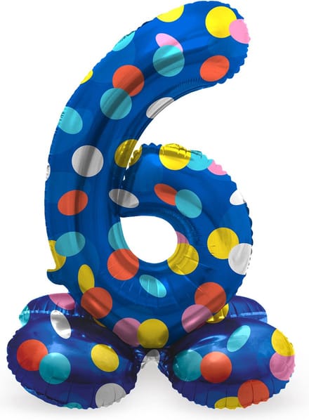 Staande Folieballon Cijfer 6 Colorful Dots - 41 cm