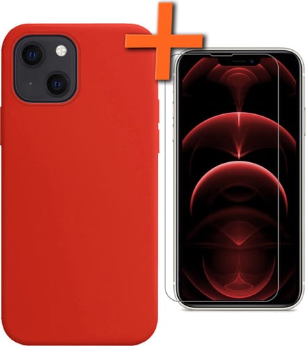 Hoes - Met Screenprotector - Geschikt voor Apple iPhone 14 Plus - Sterk & Shockproof - Back Cover - Siliconen Case - Telefoon Hoes - Rood