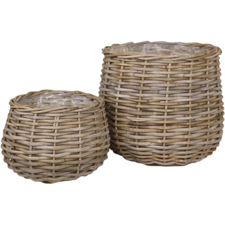 House Nordic - Pulo Manden / Mand in Kubu met Plastic Binnenkant Set van 2 - Grijsbruin - Rotan