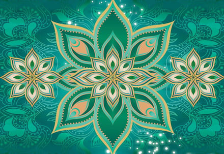Fotobehang Green Gold Abstract Pattern | XXL - 312cm x 219cm | 130g/m2 Vlies