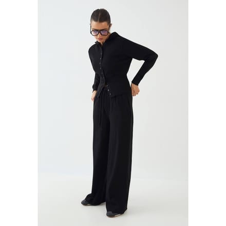 Dames DSGN Studio Heavy Rib Straight Leg Jogger | Zwart | Maat: Small