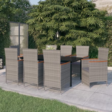 vidaXL - 9-delige - Tuinset - met - kussens - grijs