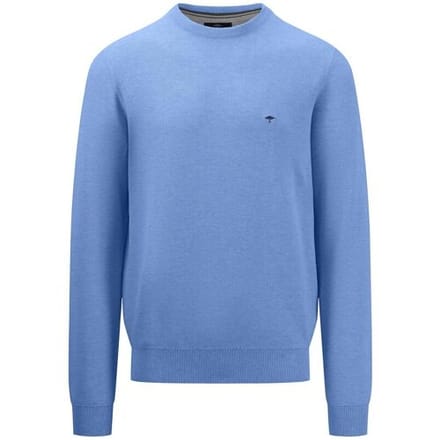 Fynch-Hatton Trui Fine Structure Cotton O-Neck Crystal Blue / male
