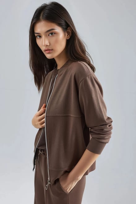 Modal Touch Zipbehorde Hoodie & Ribgebreide Broek Set