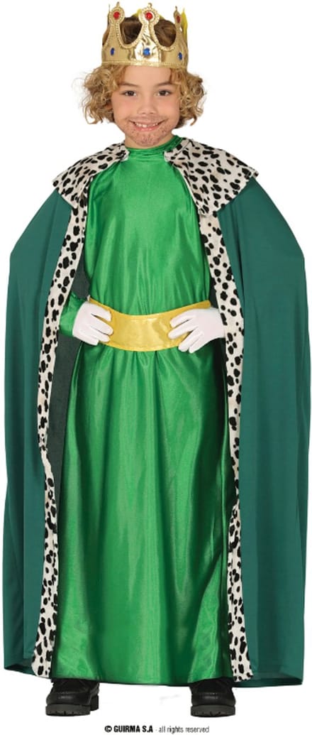 Fiestas Guirca Koning mantel - groen - verkleedkostuum - voor kinderen - 3 koningen - verkleedkleding 122/134