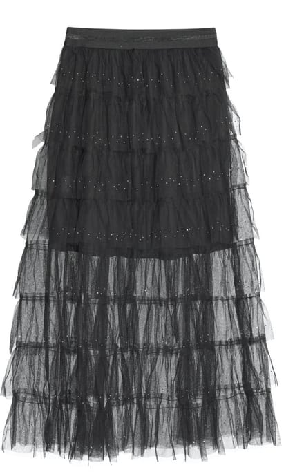 Elegante Polyester Vrouwen Gelaagde Rok met Subtiele Versieringen - Zwart - Maat S