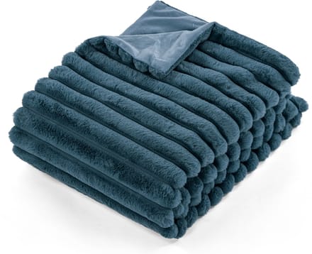 Tiseco Home Studio - Deken RABBIT STRIPE - imitatie konijnenbont plaid - 130x170 cm - blue fusion