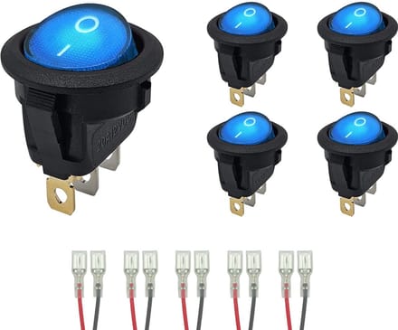 ProRide Wipschakelaar ON-OFF KCD2-12 - met Aansluitkabels - 3-pins - Rond - 12V/20A - Blauw - 5 stuks