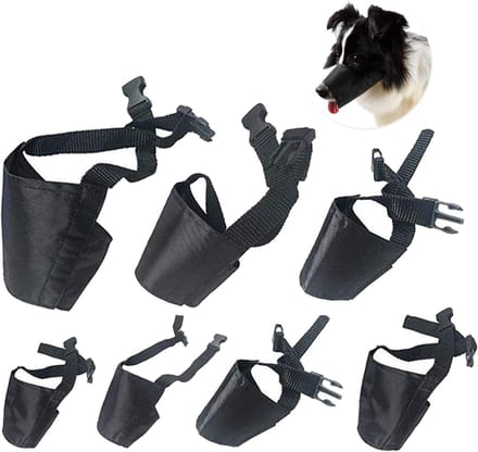 Verstelbare Nylon Hondenmuizen Set van 7 Maten, Zwart, Ideaal voor Training en Veiligheid
