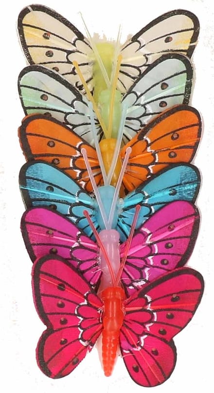 Rayher hobby materialen decoratie Vlinders - 6x stuks - op prikkers - 5 cm - dieren - knutselen