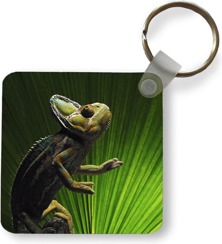 Sleutelhanger - Uitdeelcadeautjes - Kameleon met een groen blad - Plastic