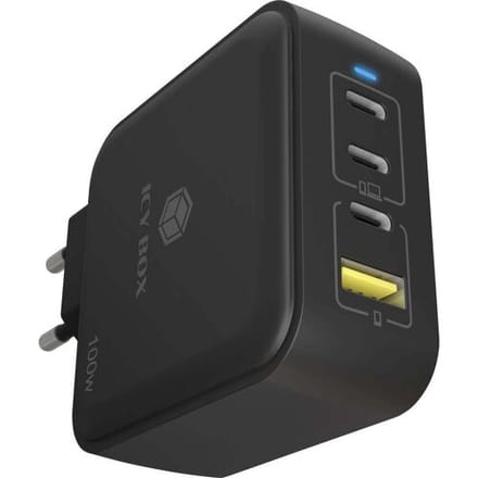 ICY BOX GaN Wandladegerät USB-C-adapter 100 W USB-C stekker USB PD 3.0 Zwart Binnen GaN
