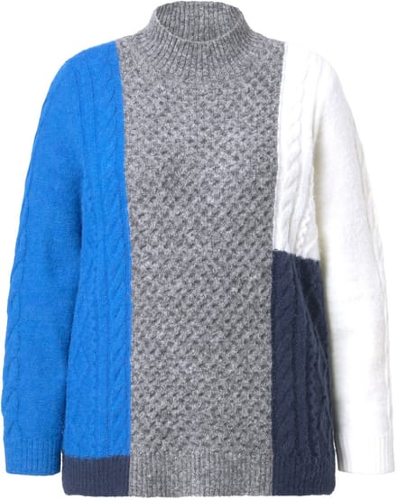 Ulla Popken - Dames - Trui colourblocking opstaande kraag lange mouw - Grafietgrijs - Maat 46+