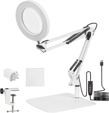Vergrootglas LED-bureaulamp met verstelbare arm en 3 kleurmodi
