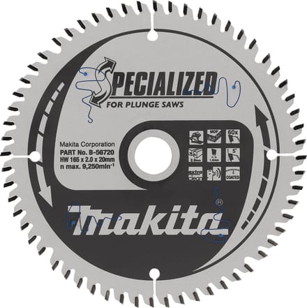 Makita B-56786 Invalcirkelzaagblad gemelamineerd | Specialized | 165 x 20 mm | 60-tands