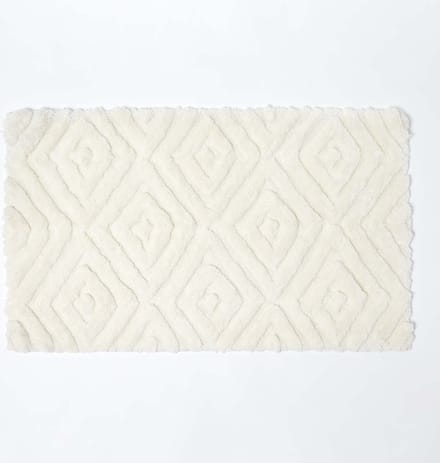 Homescapes Ikat antislip hoogpolige badmat 100% katoen, wit